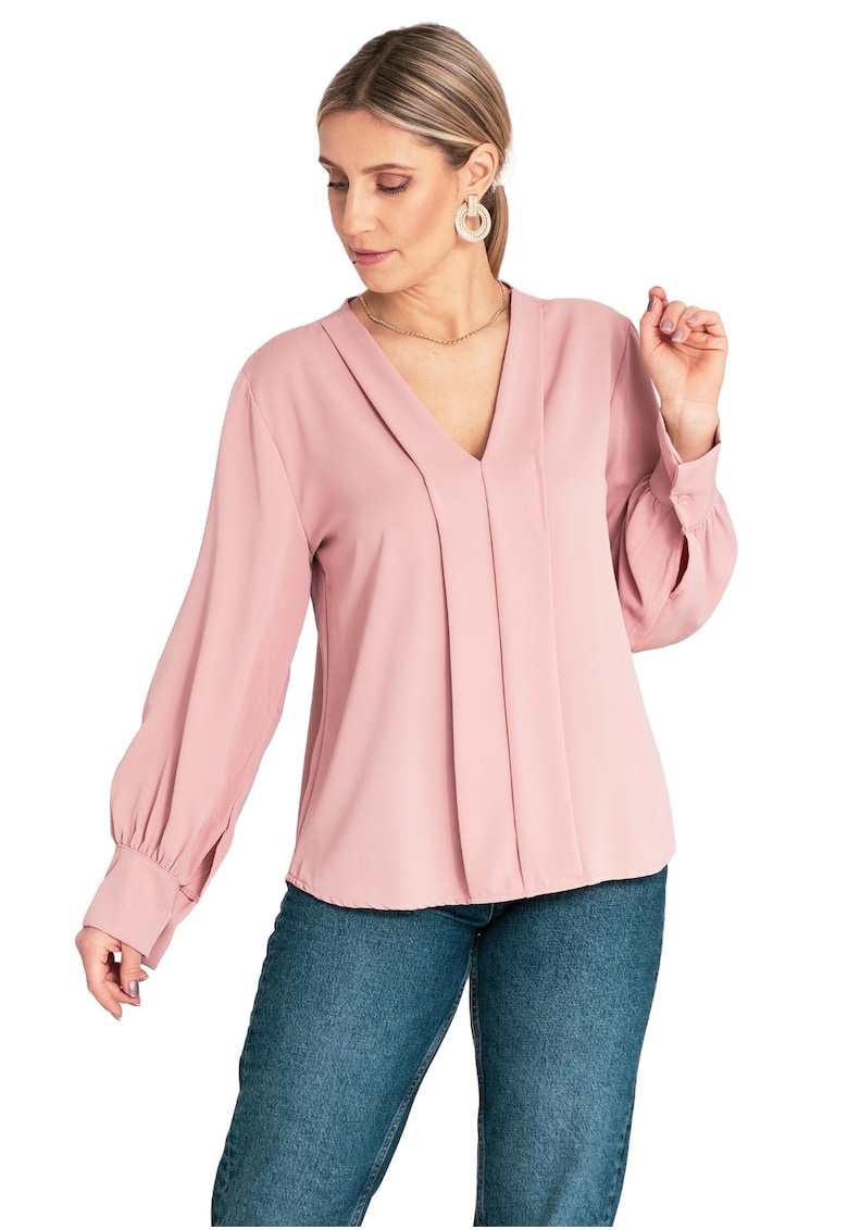 Bluza din poliester -  roz - detalii elegante - material moale - pentru femei -