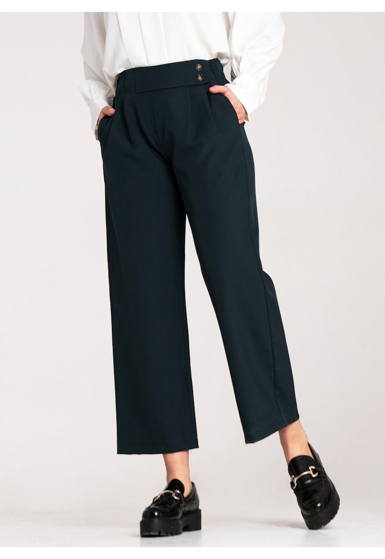 Pantaloni dama  albastru inchis - eleganti - talie inalta - poliester/elastan -