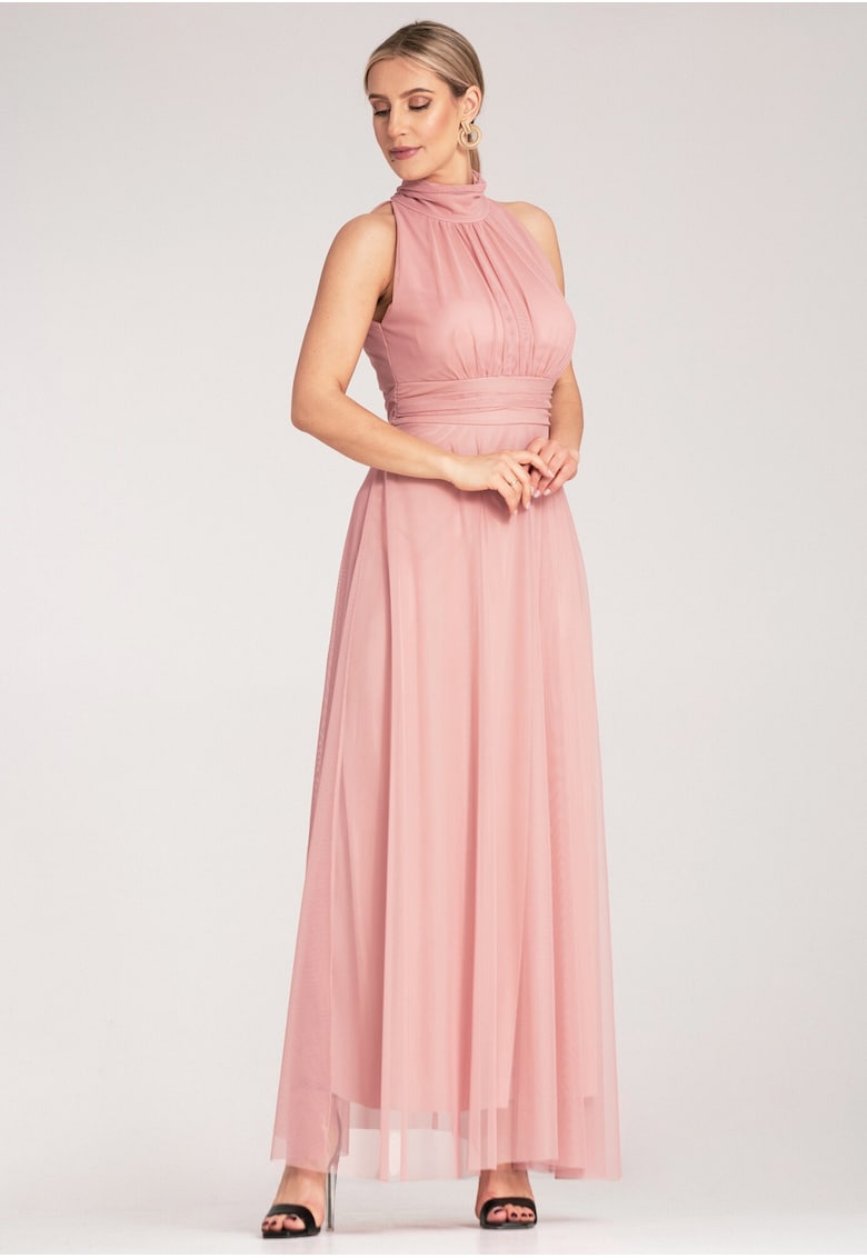 Rochie lunga de seara -  roz - material usor - poliester -
