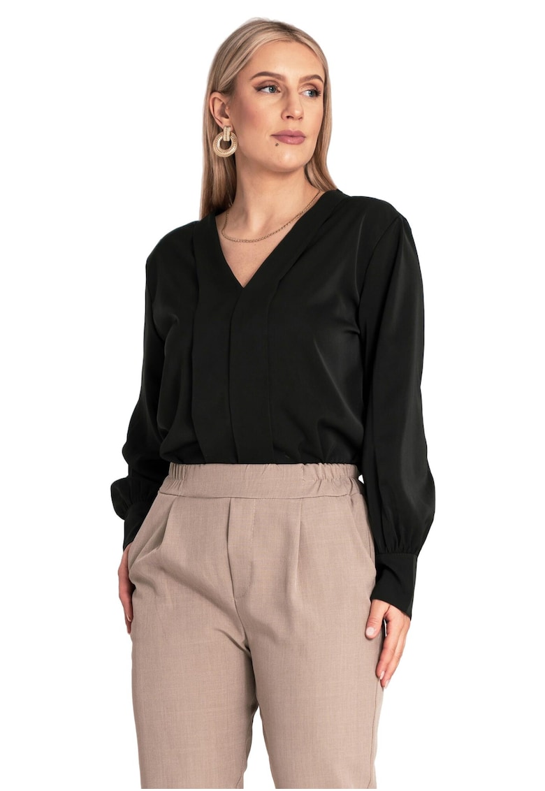 Camasa eleganta  neagra - din poliester - cu maneci lungi - decolteu in V -