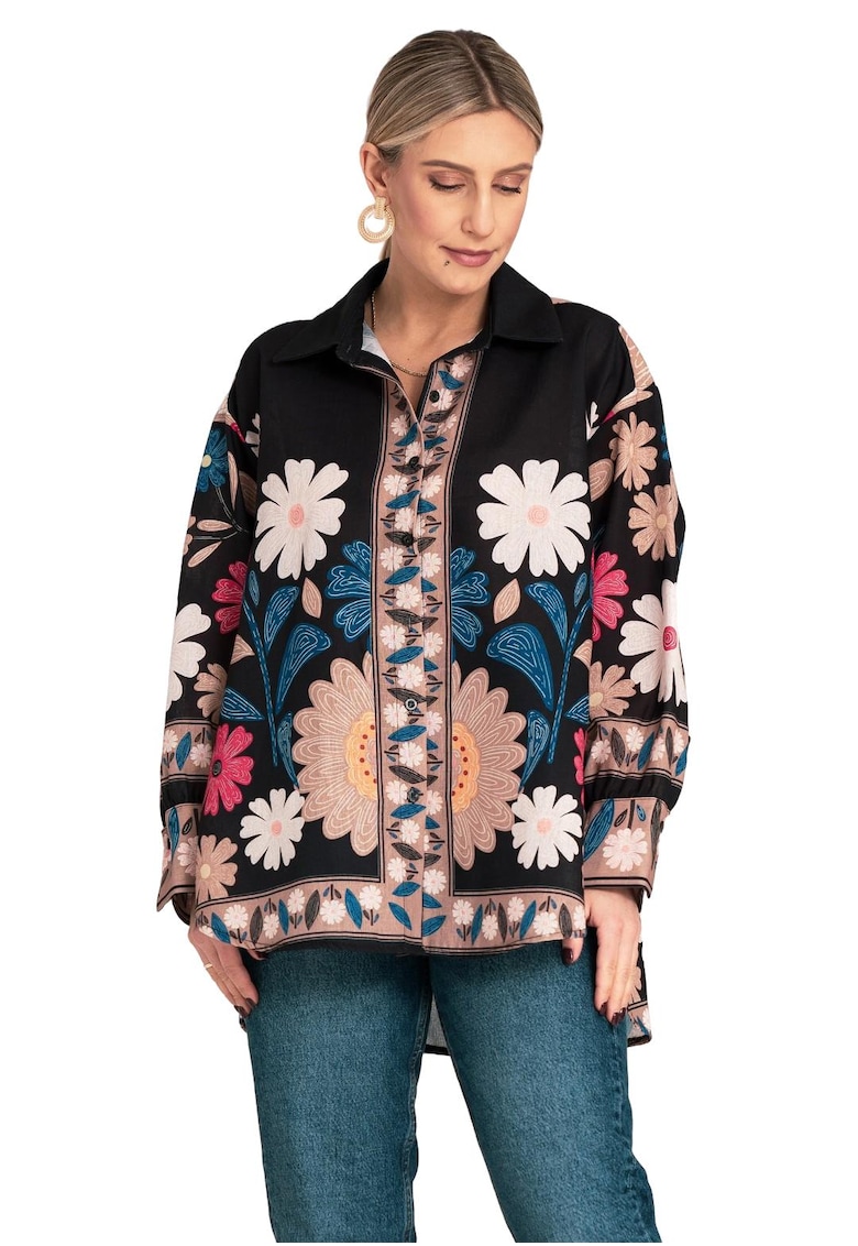 Bluza boho  florala - multicolor - asimetrica - poliester -
