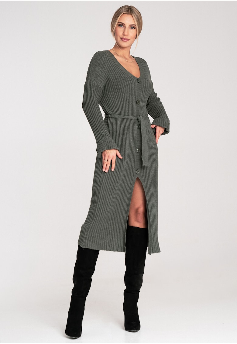 Rochie  cu nasturi - verde olive - viscoza -