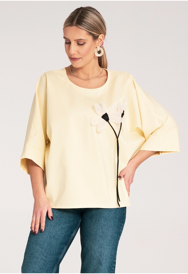 Bluza dama -  Floare - Bumbac/Poliamida/Elastan - Galben -