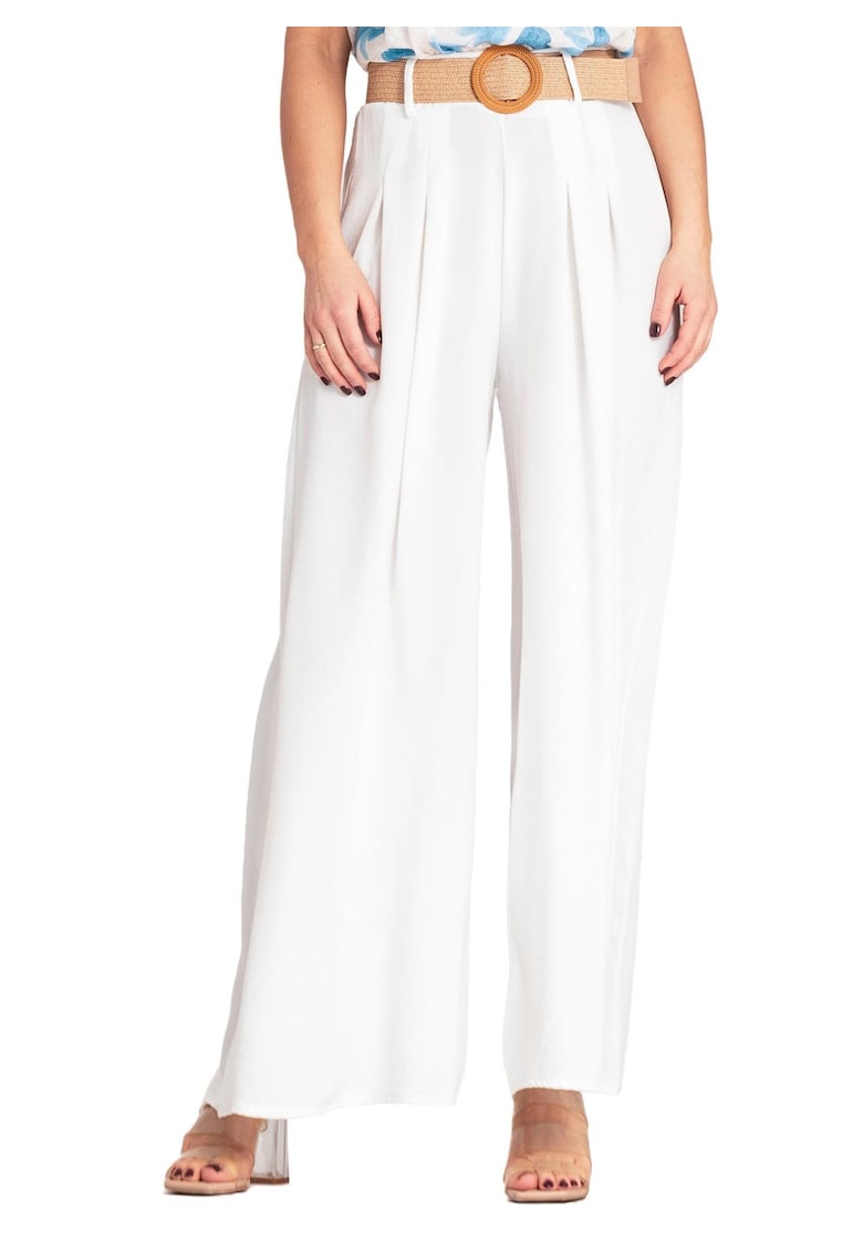 Pantaloni dama -  eleganti - alb - poliester -