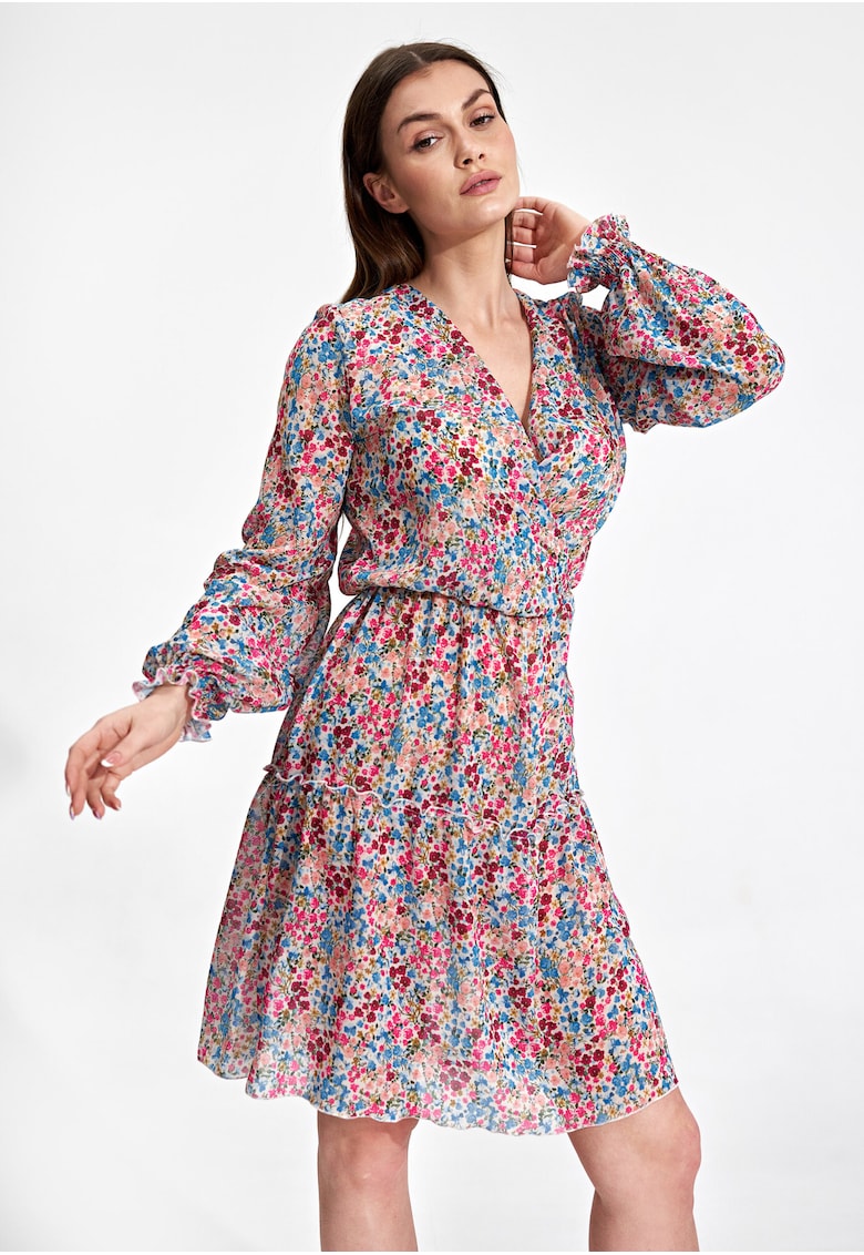 Rochie  florala - cu maneci lungi - multicolor - poliester