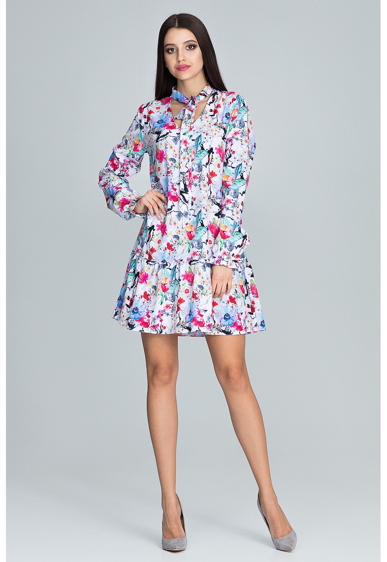 Rochie  M599 - florala - multicolor - maneci lungi - poliester -