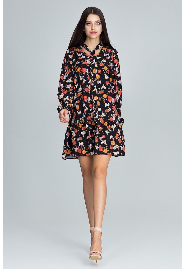 Rochie scurta  M599 - florala - cu maneci lungi - multicolor - poliester