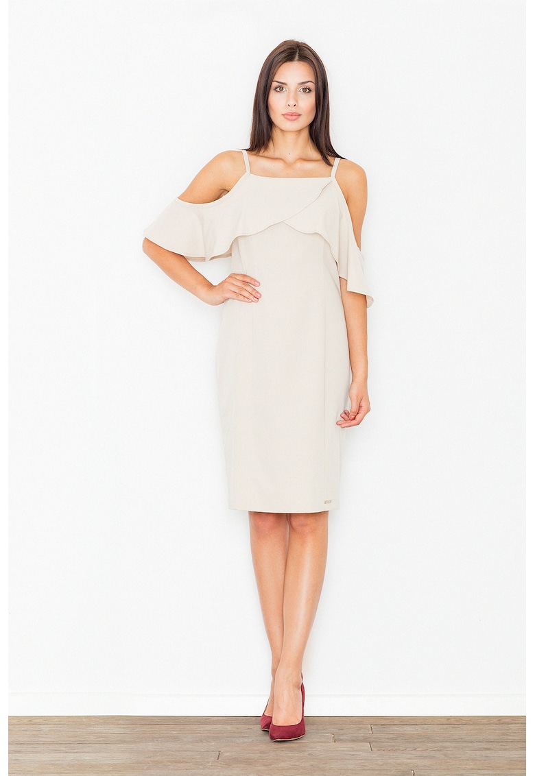 Rochie  M478 - bej - cu umeri goi - poliester 65% - viscoza 35% -