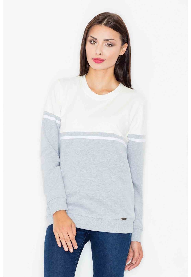 Bluza dama -  Bumbac/Elastan - Gri/Ecru -
