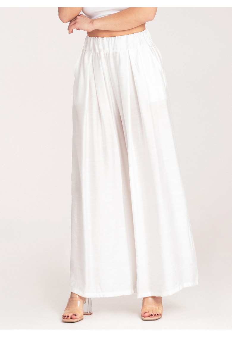 Pantaloni dama -  largi - talie inalta - albi - viscoza-elastan -