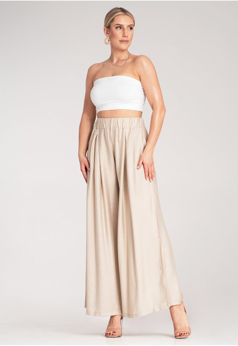 Pantaloni dama -  bej - talie inalta - lati - vara -