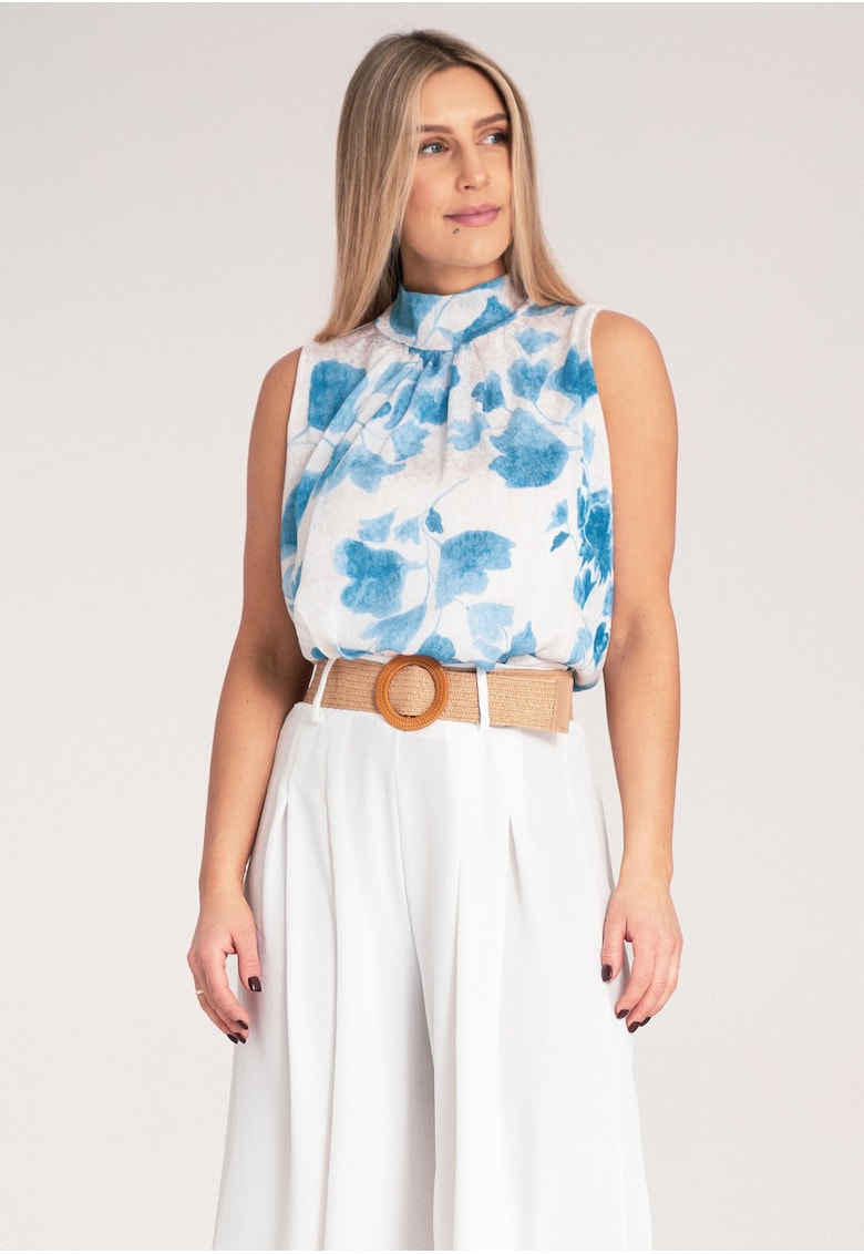 Bluza dama -  Fara maneci - Poliester - Alb/Albastru -