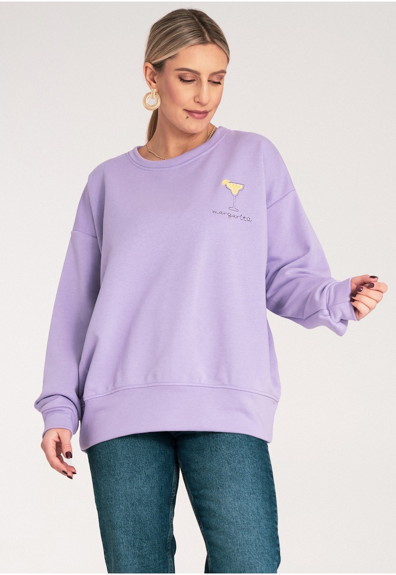 Hanorac dama  broderie - mov - bumbac/poliester -
