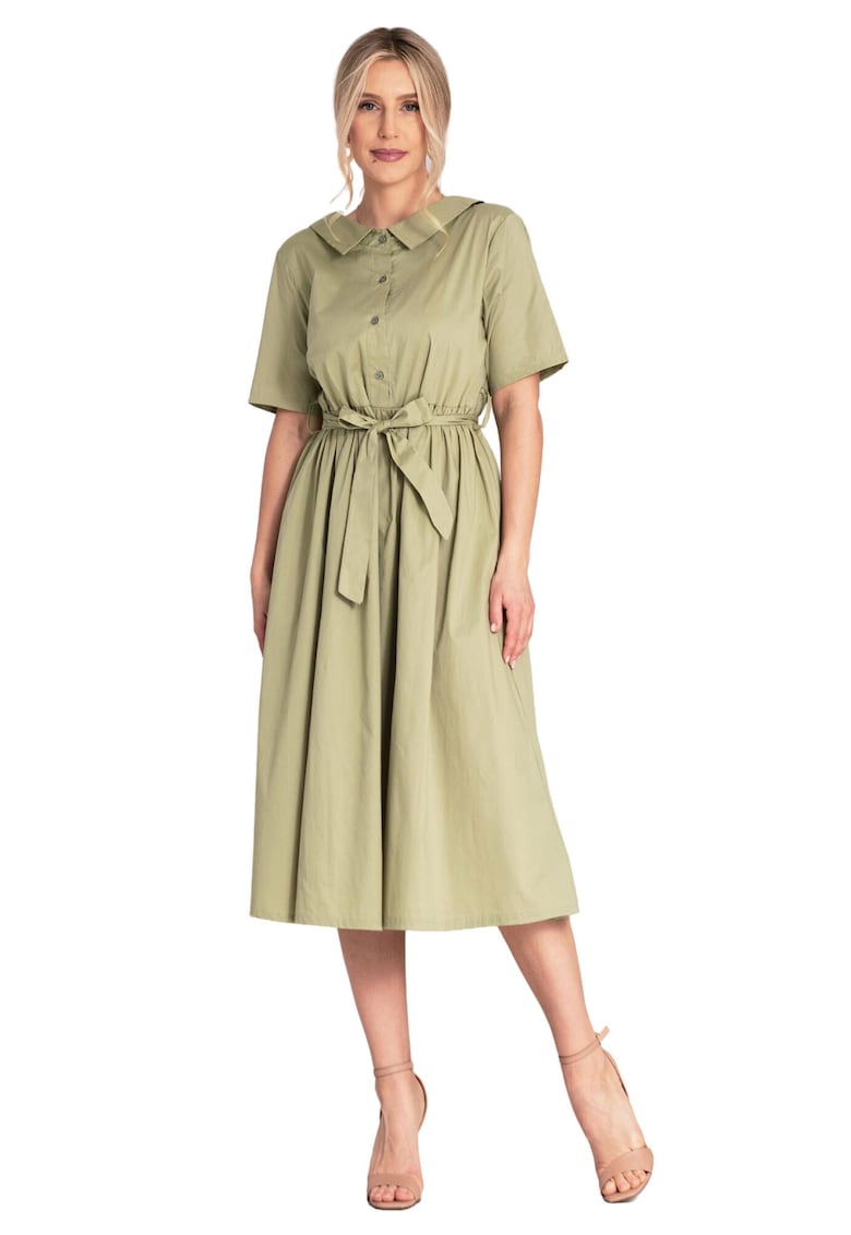 Rochie midi -  verde - stil camasa - bumbac -