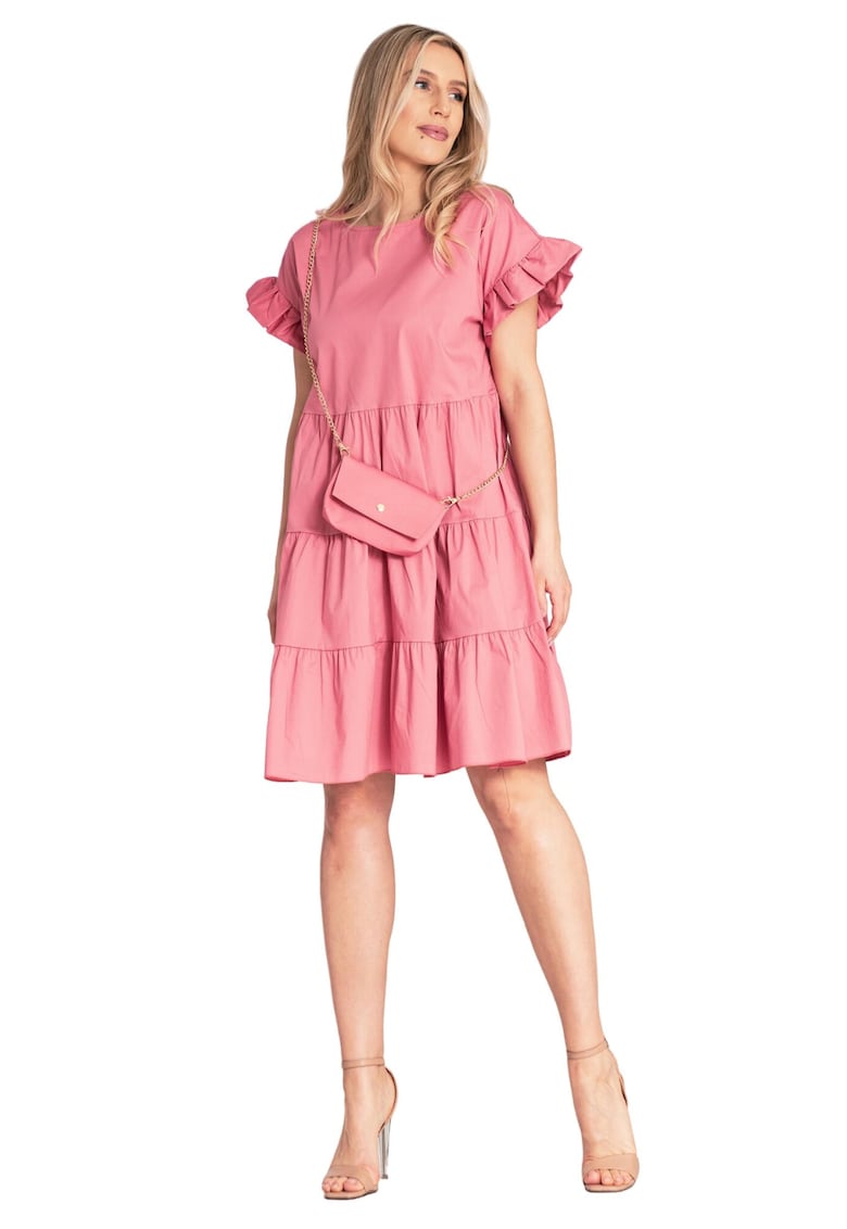 Rochie de vara -  cu volane - roz - bumbac/elastan -
