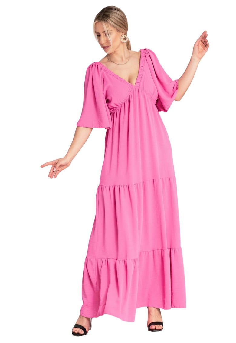 Rochie lunga  volane - fuchsia - poliester -
