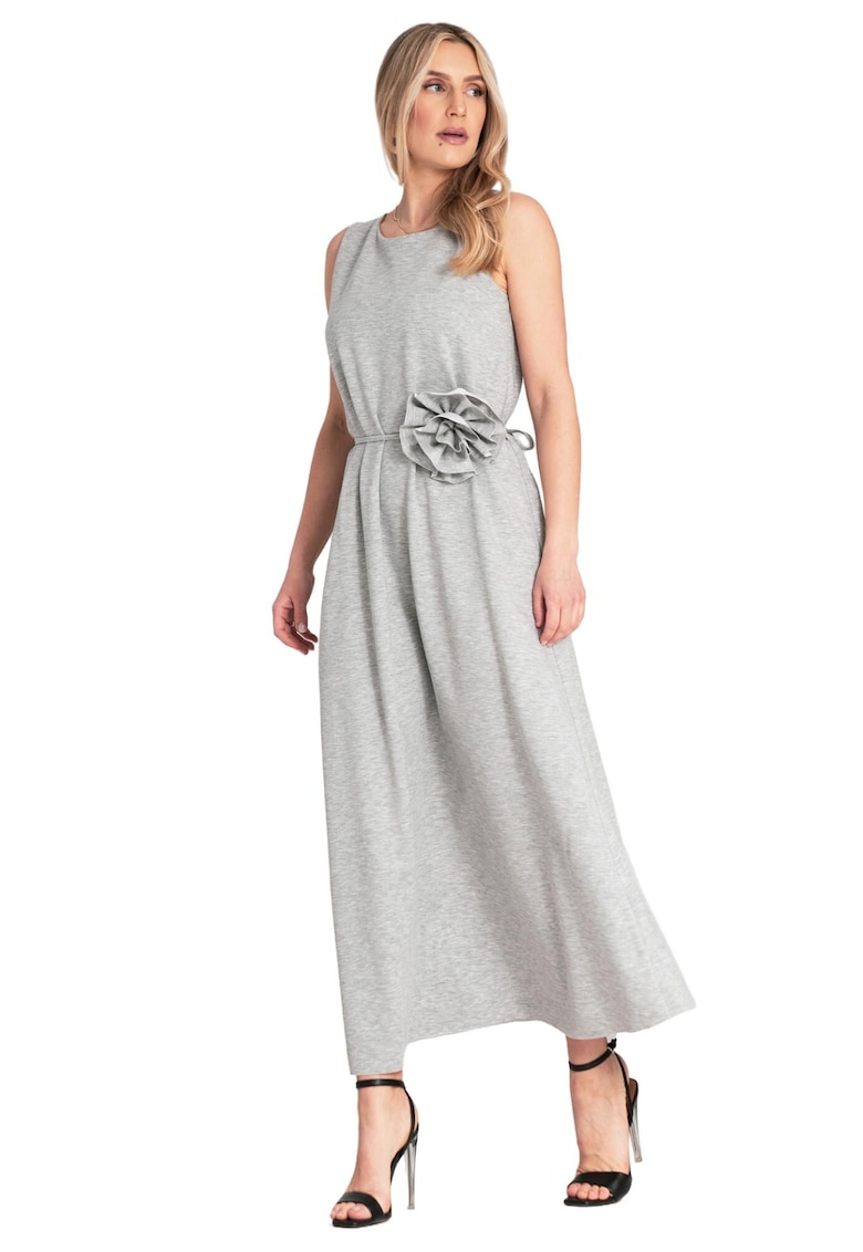 Rochie eleganta  fara maneci - motiv floral - gri - poliester/spandex/viscoza -