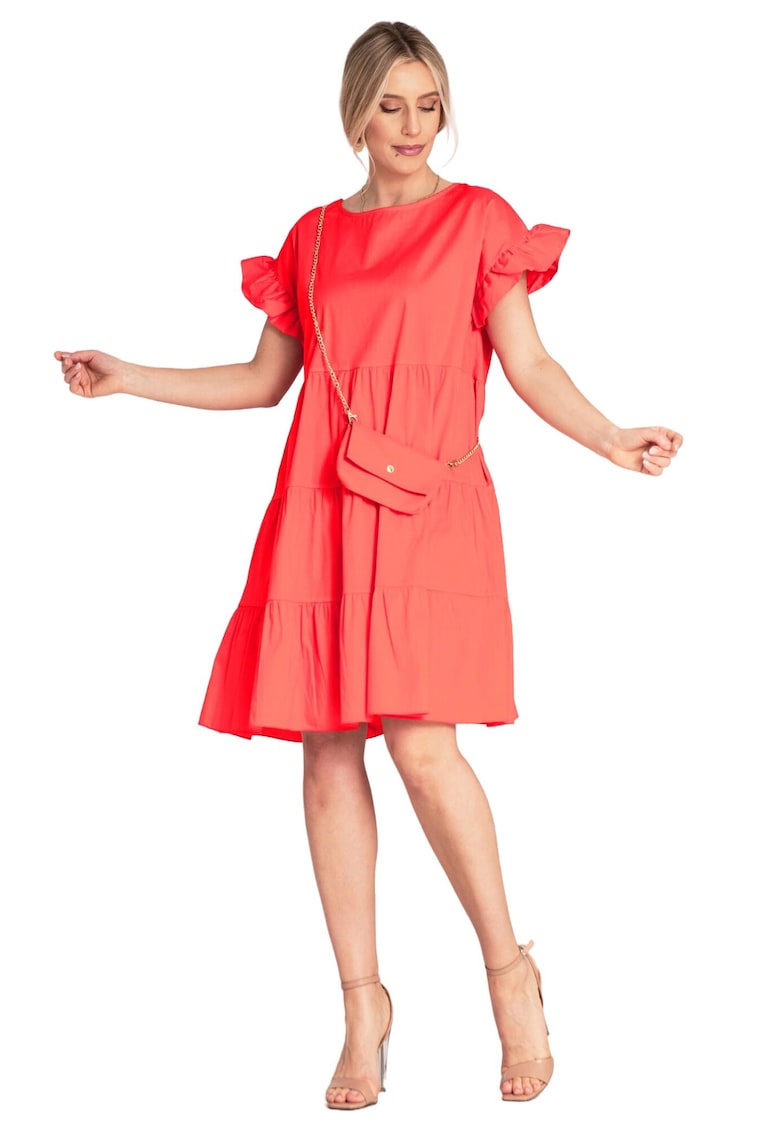 Rochie de vara -  M1182 - volane - rosu - bumbac/elastan -