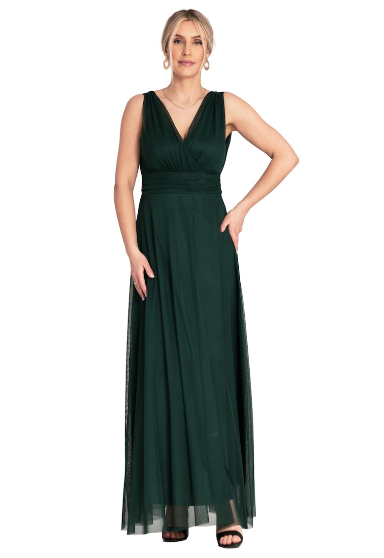 Rochie maxi de seara -  cu volane - verde - poliester/elastan -
