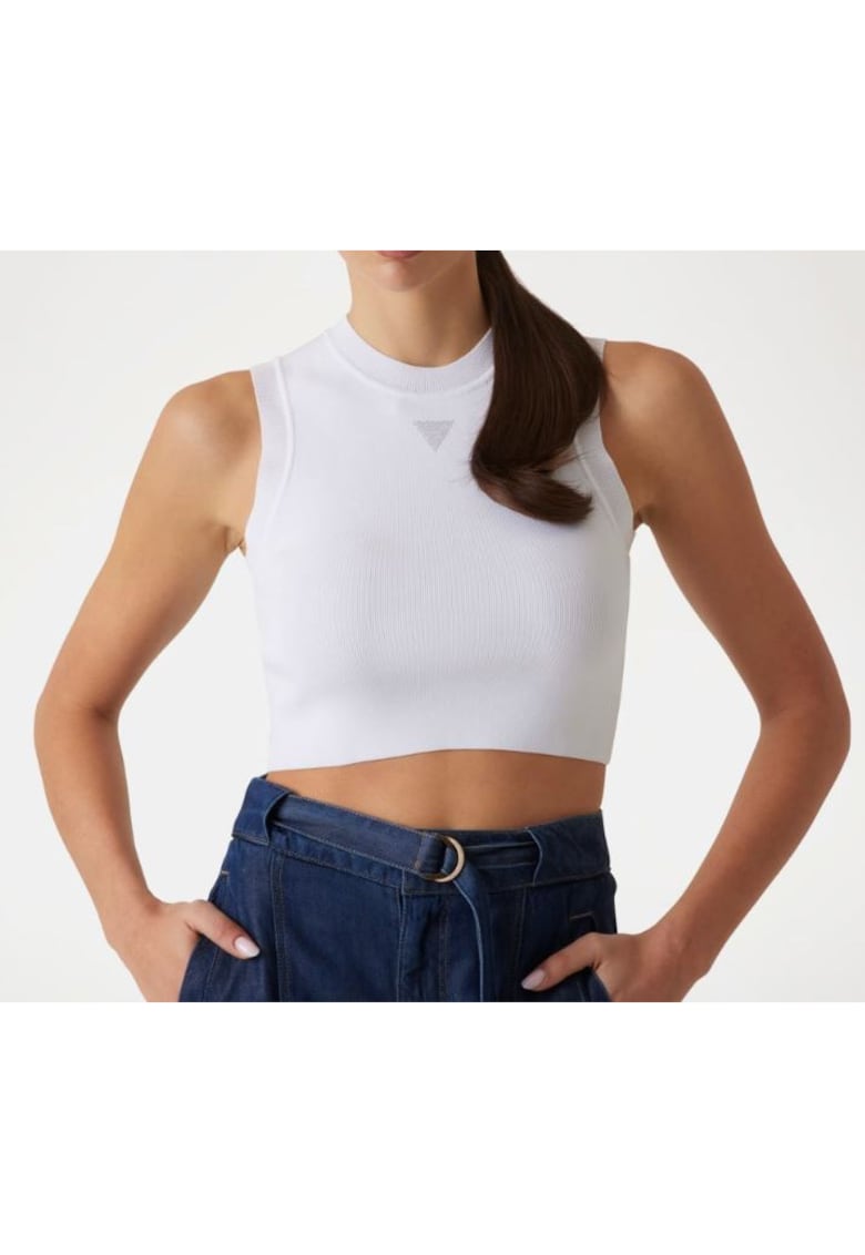 Top crop uni cu decolteu la baza gatului -