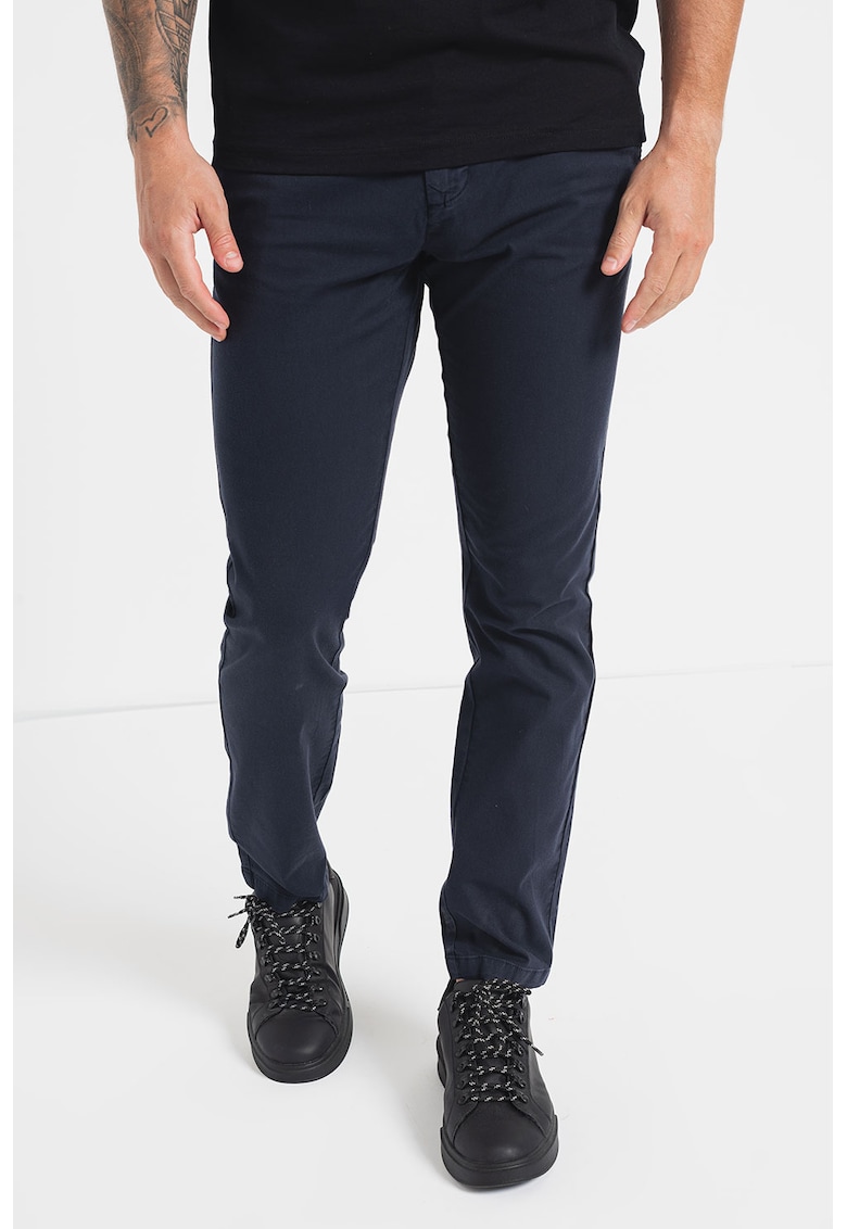 Pantaloni chino slim fit cu talie joasa - Bleumarin