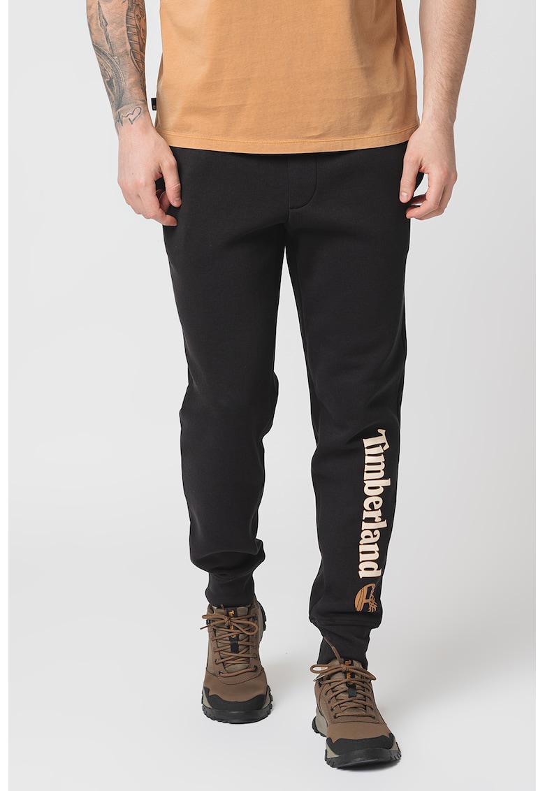 Pantaloni de trening cu talie medie si snur de ajustare in talie - Negru/Maro