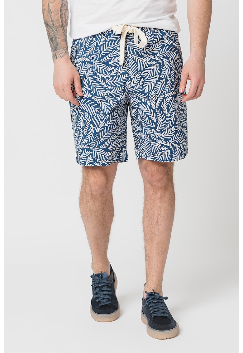 Pantaloni scurti cu imprimeu si snur de ajustare in talie - Alb/Albastru