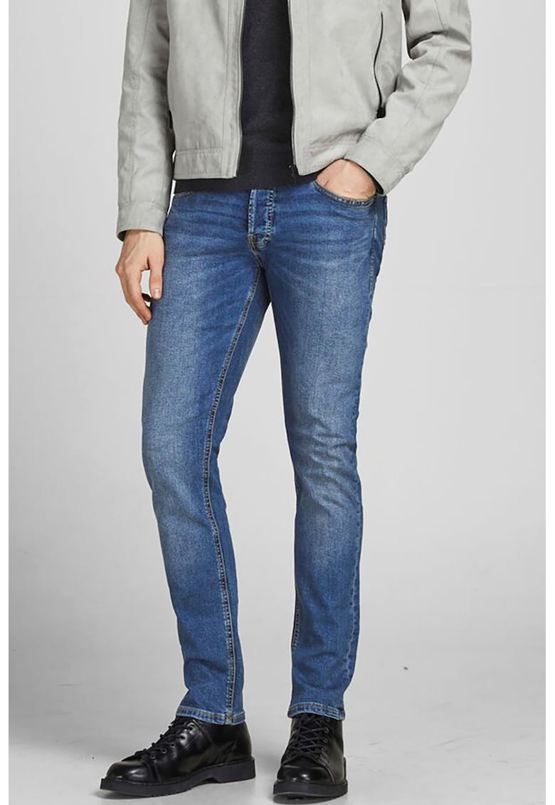 Blugi slim fit cu aspect decolorat Glenn - Albastru