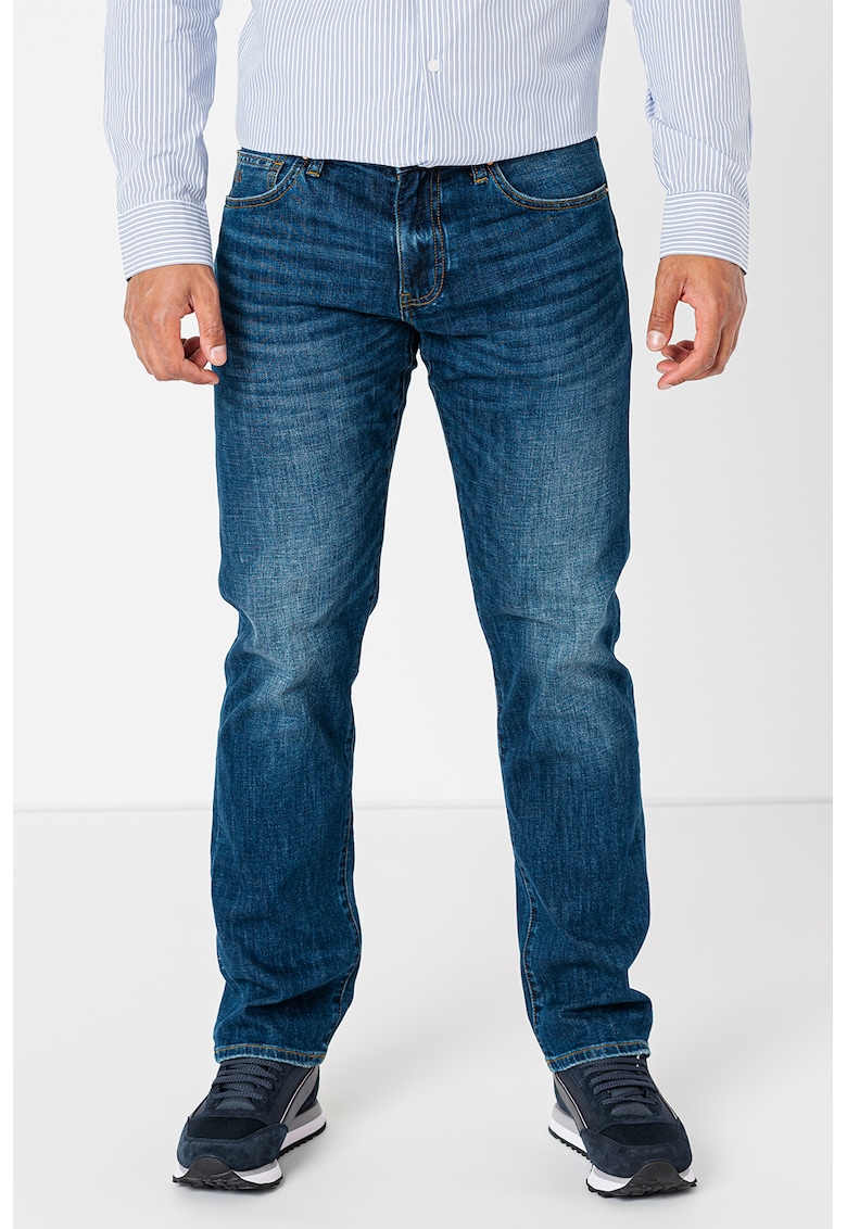 Blugi regular fit cu aspect decolora - Albastru inchis