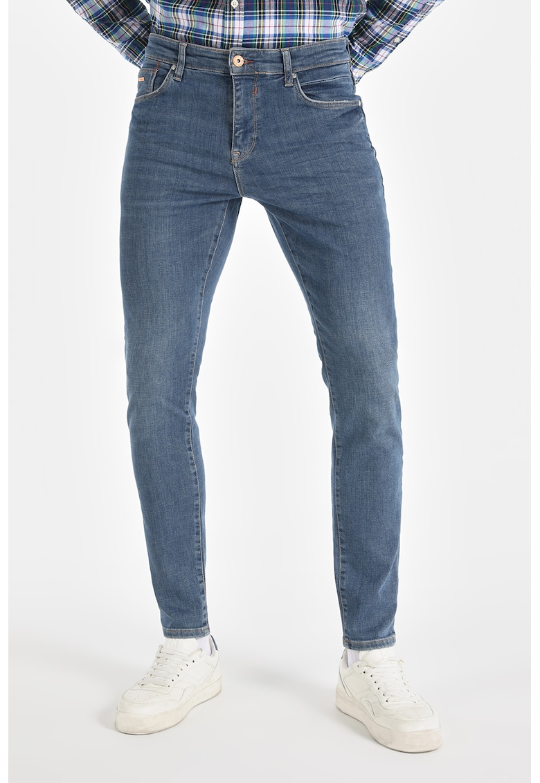 Blugi slim fit cu talie medie - Albastru prafuit