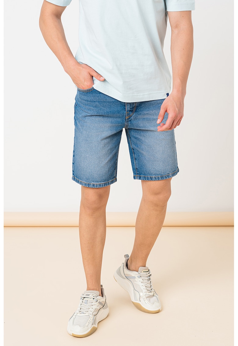 Blugi scurti relaxed fit cu talie medie - Albastru