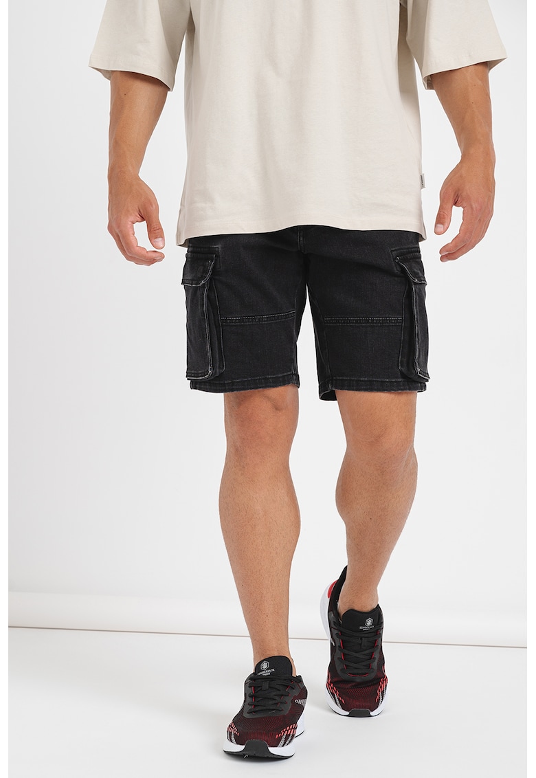 Bermude cargo din denim - Negru