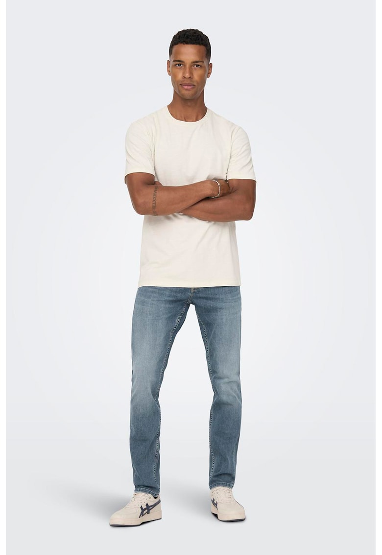 Blugi slim fit cu aspect decolorat - Albastru prafuit