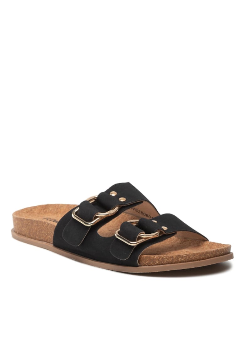 Papuci flip-flop dama -  Piele ecologica - Negru - Negru