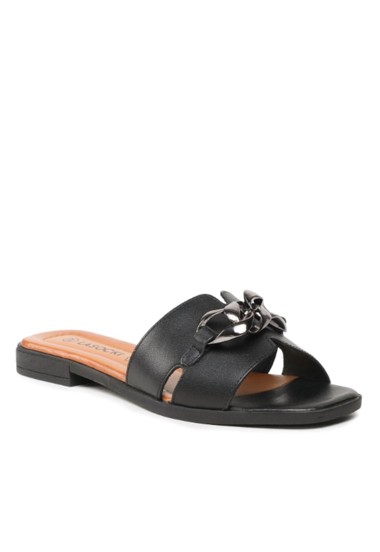 Papuci flip-flop dama -  Piele naturala - Negru - Negru