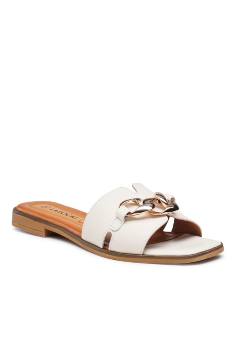 Papuci flip-flop dama -  Piele naturala - Alb - Alb