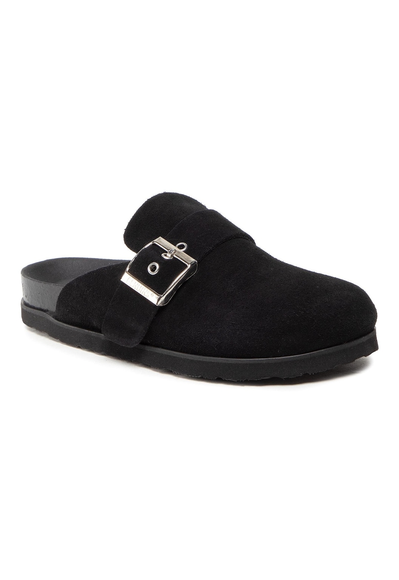 Papuci flip-flop dama -  Piele naturala/Velur - Negru