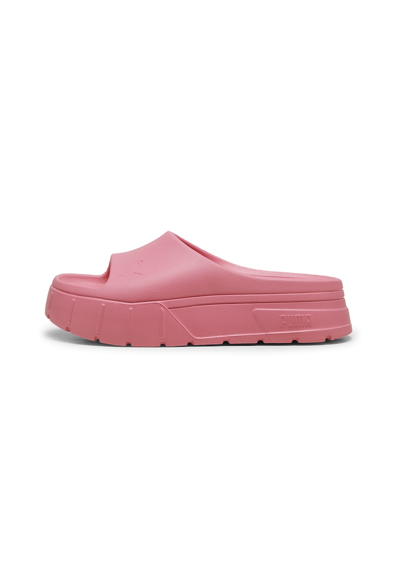 Papuci flatform cu detaliu cu logo in relief Mayze Stack - Roz pastel