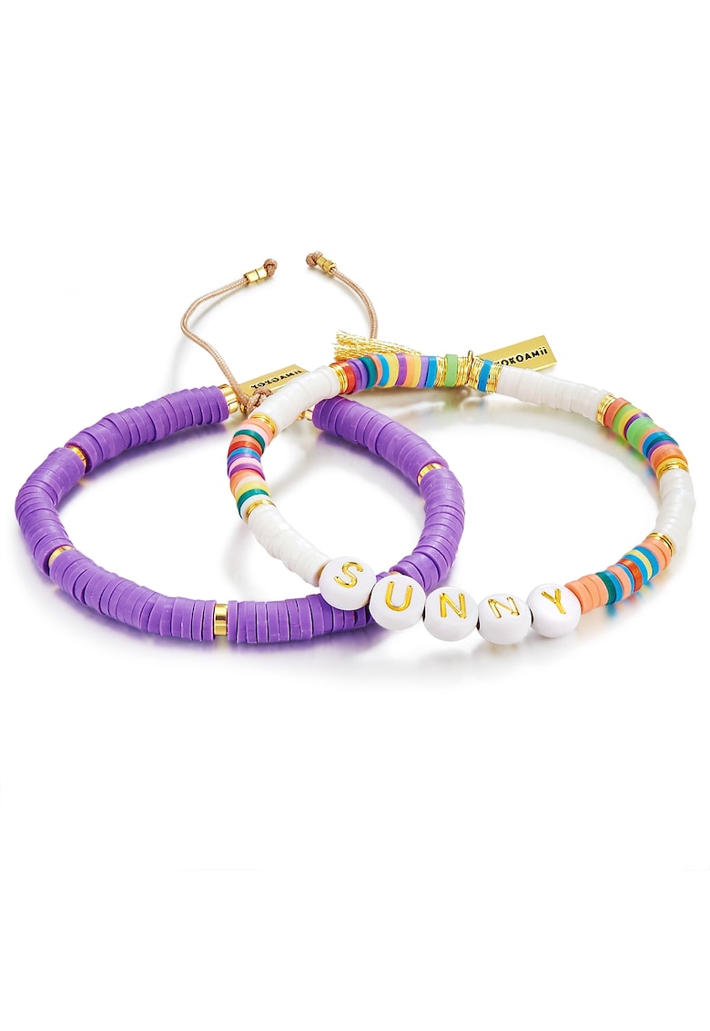 Set de bratari ajustabile cu elemente de aur de 14K filat - 2 piese - Violet