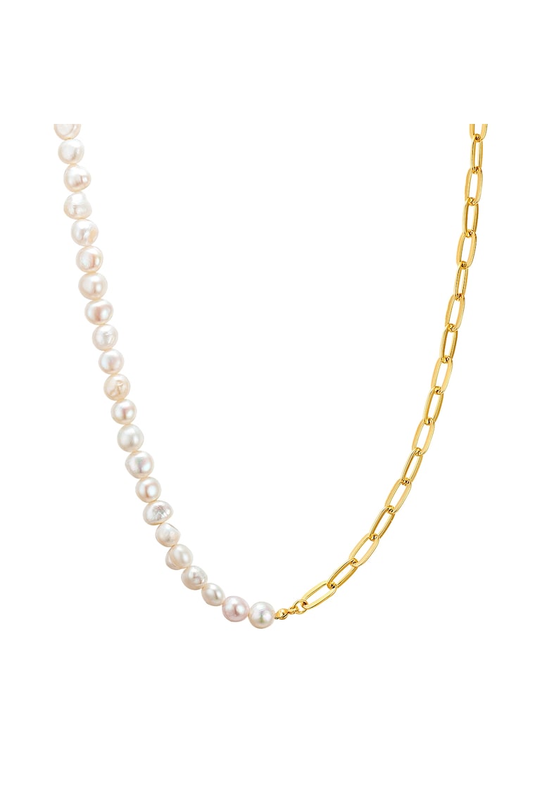 Colier de lant de aur de 14K filat cu perle de cultura - Auriu