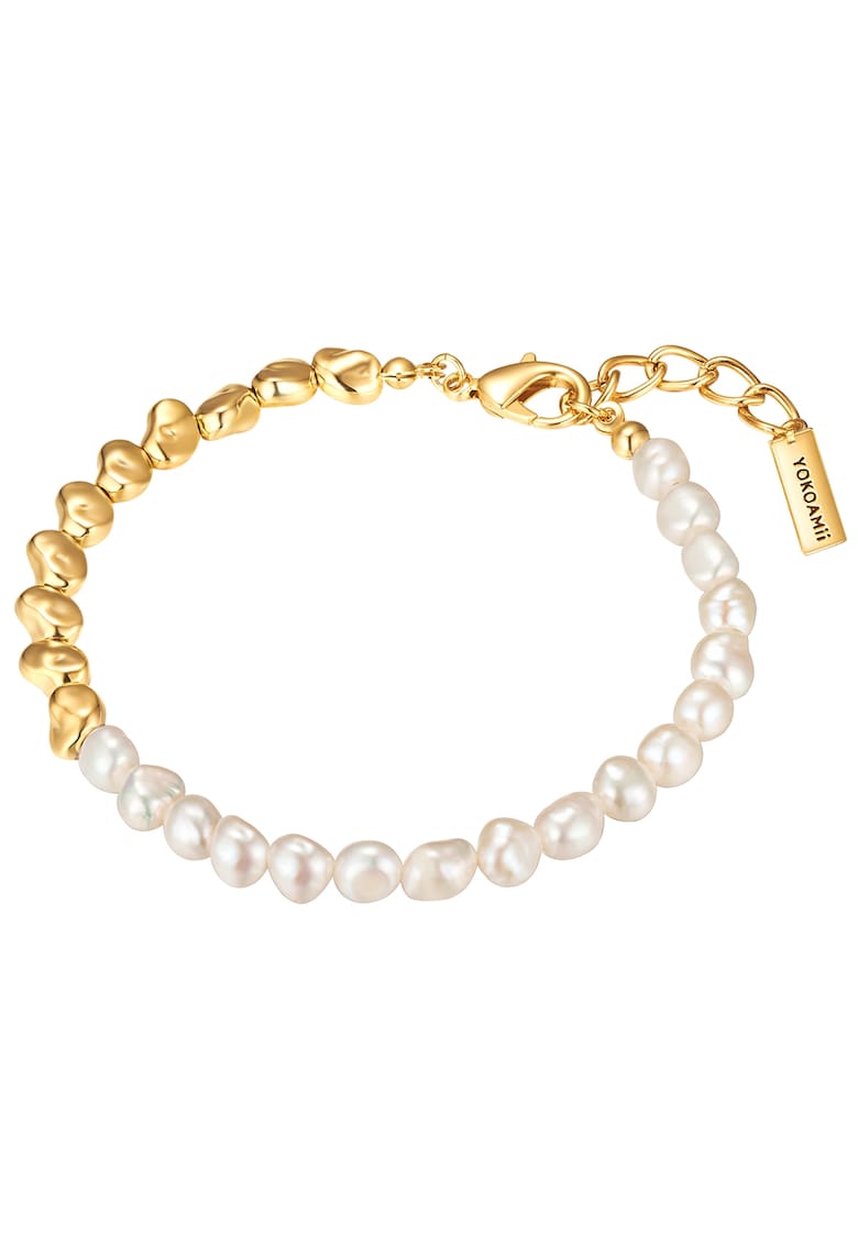 Bratara placata cu aur de 14K si decorata cu perle - Auriu