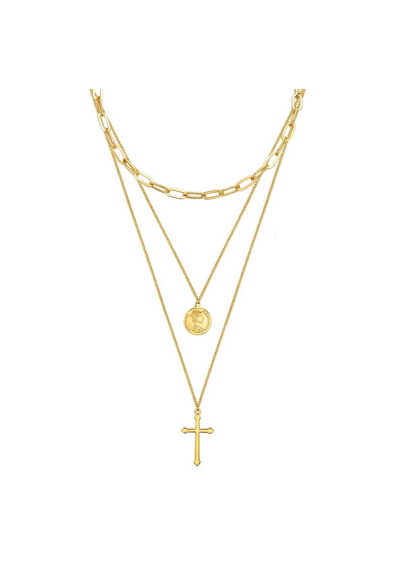 Colier cu siraguri multiple placat cu aur de 14K 22491 - Auriu