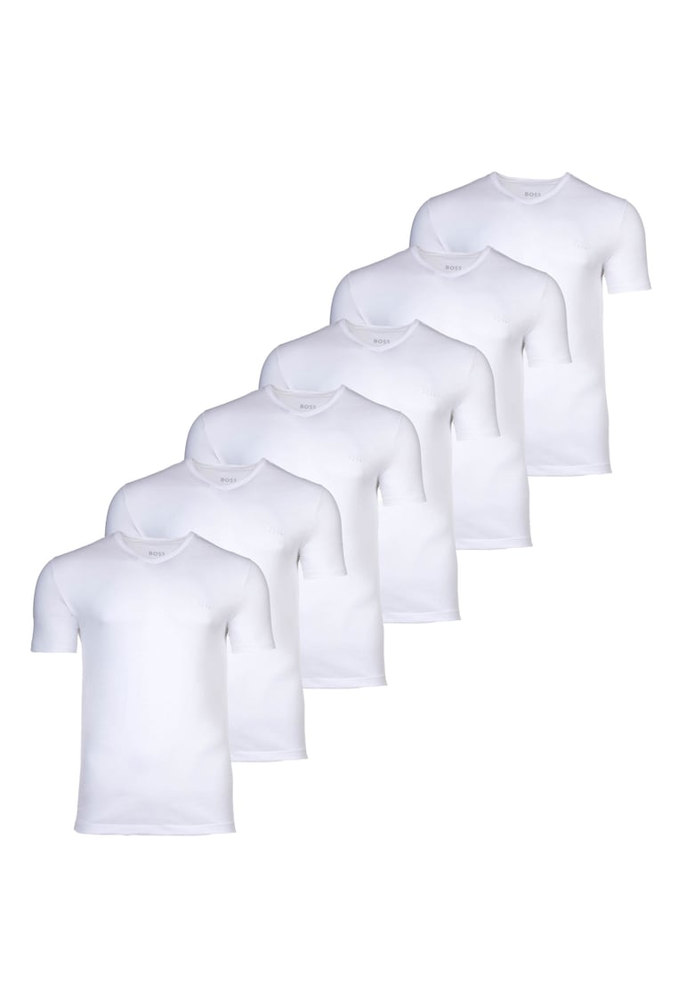 Set de tricouri cu decolteu in V - 6 piese - Alb