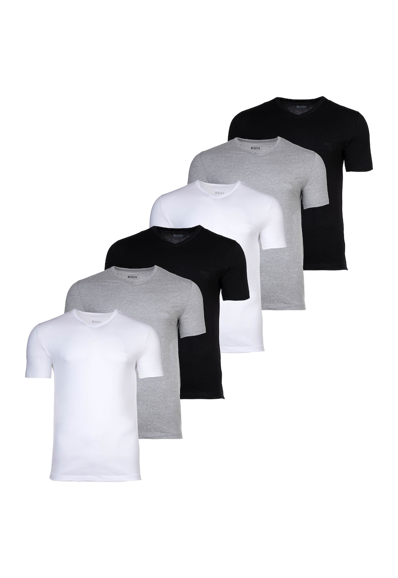 Set de tricouri cu decolteu in V - 6 piese - Alb/Negru/Gri