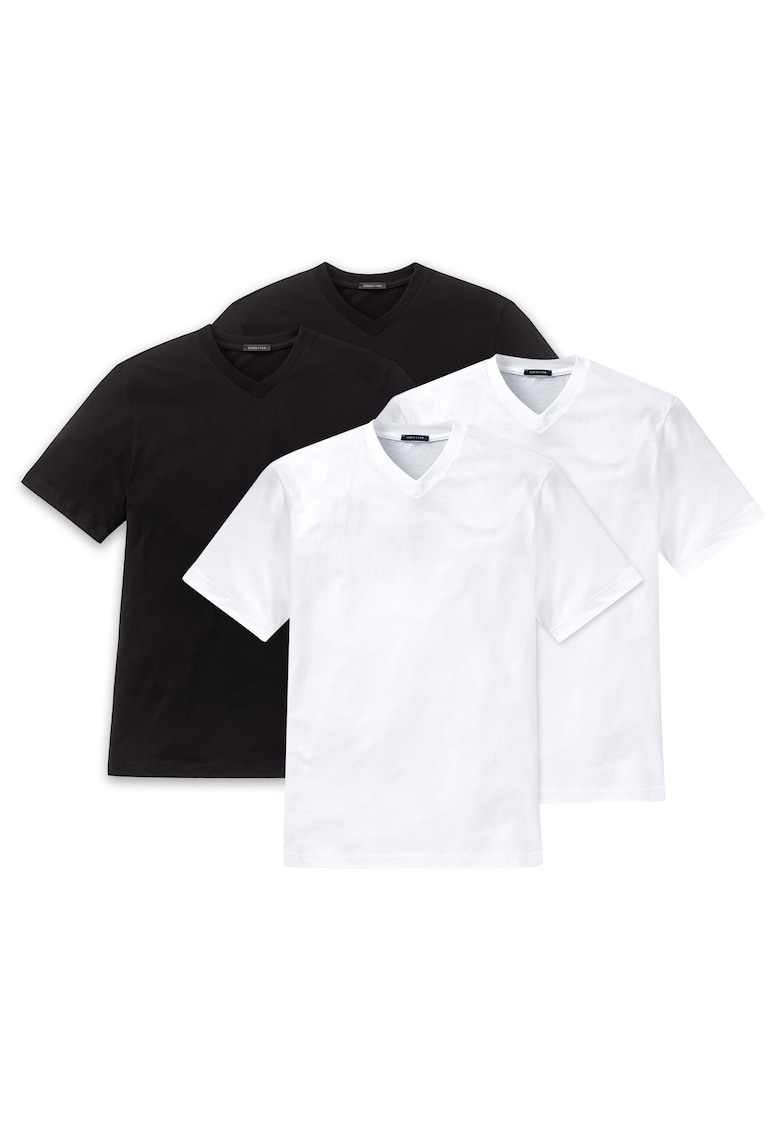 Tricou uni de casa cu decolteu in V - Alb/Negru