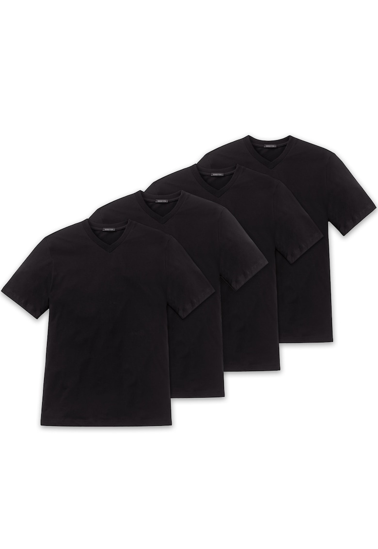 Tricou uni de casa cu decolteu in V - Negru