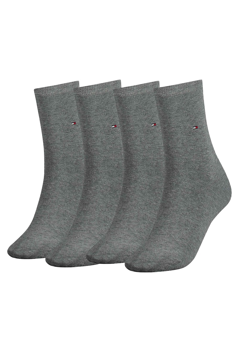 Set de sosete lungi cu logo brodat - 4 perechi - Gri deschis