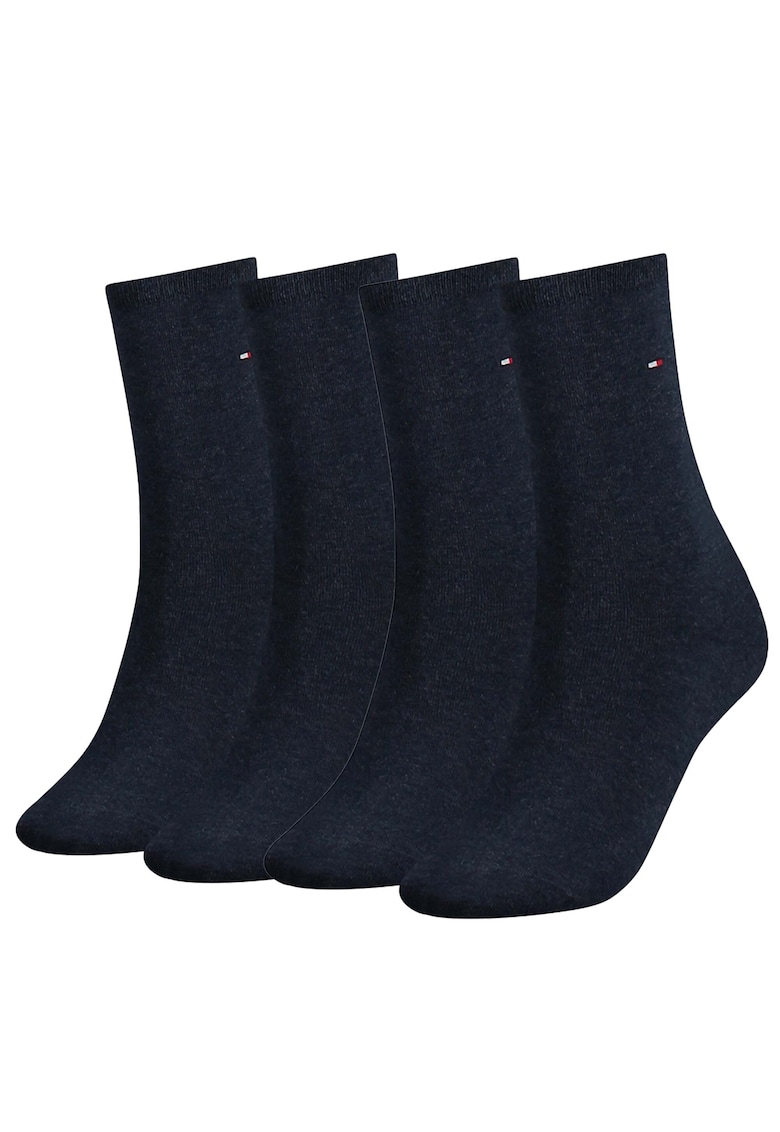 Set de sosete lungi cu logo brodat - 4 perechi - Albastru