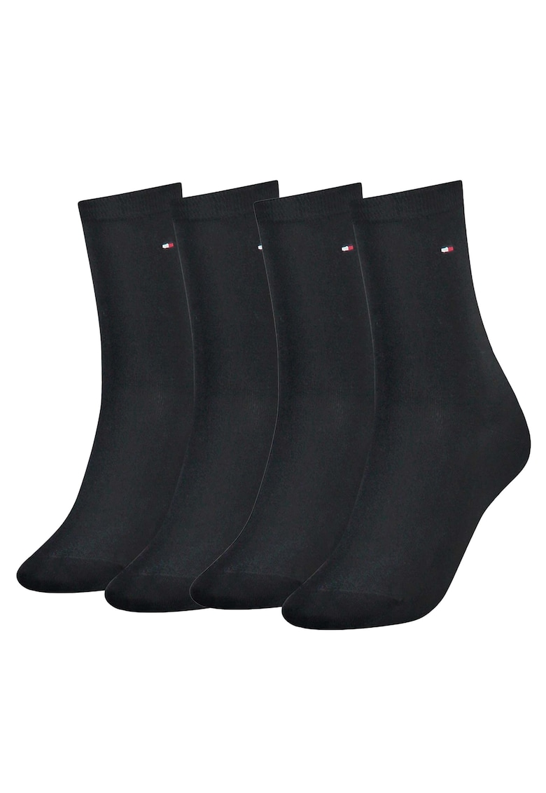 Set de sosete lungi cu logo brodat - 4 perechi - Albastru inchis