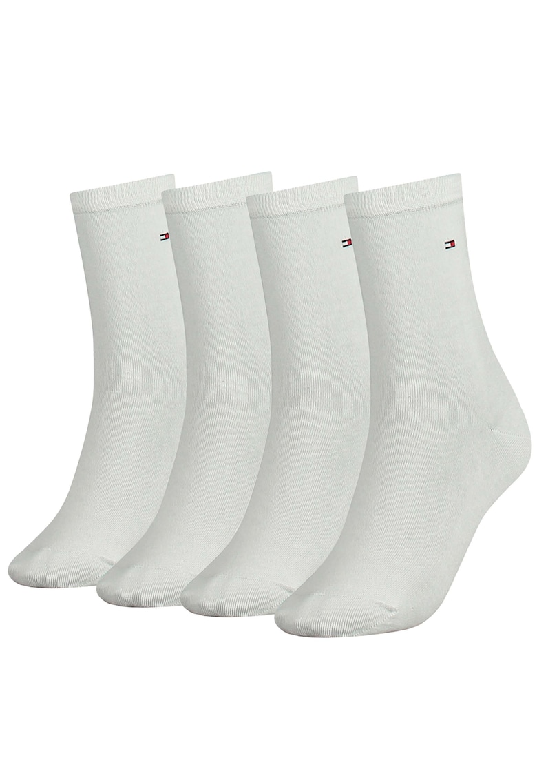 Set de sosete lungi cu logo brodat - 4 perechi - Alb